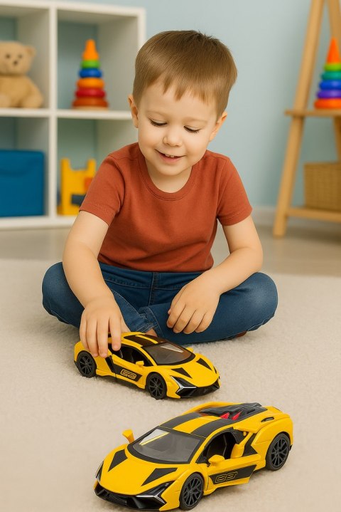 Samochód Wyścigowy Sportowy Metalowy Napęd Otwierane Drzwi Żółty 1:32 LEAN TOYS