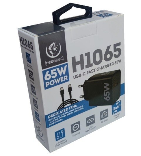 Zasilacz PD65W USB-C uniwersalny do notebooków, smartfonów, tabletów, power banków oraz innych urządzeń z gniazdem zasilającym U Rebeltec