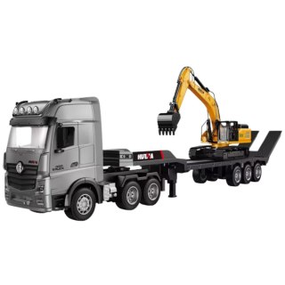 Ciężarówka Z Naczepą Koparka Zdalnie Sterowana RC Światła Dźwięk Huina 1:18 HUINA