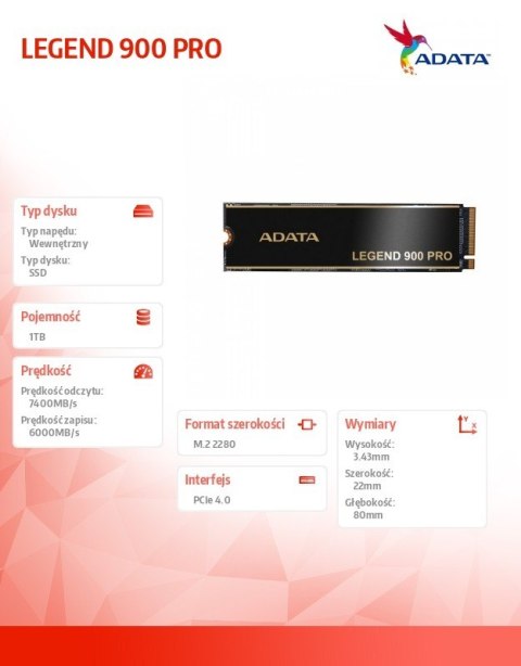 Dysk SSD LEGEND 900 Pro 1TB PCIe 4x4 7.4/6 GB/s M.2 Adata