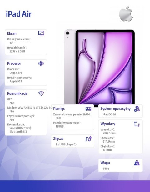 IPad Air 13 cali WiFi 128GB Fioletowy Apple