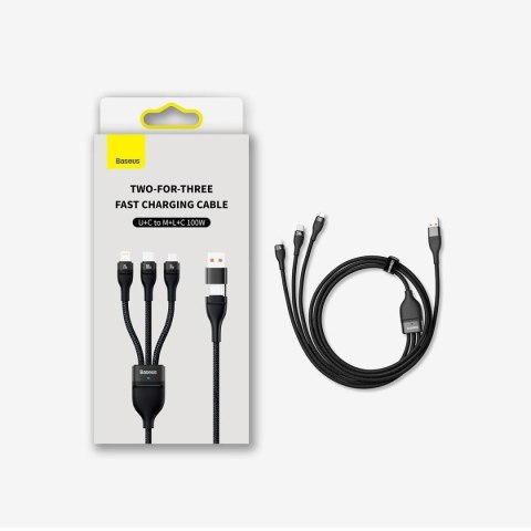 Kabel przewód 4w1 USB+USB-C do USB-C / iPhone Lightning / micro USB 1.2m - czarny BASEUS