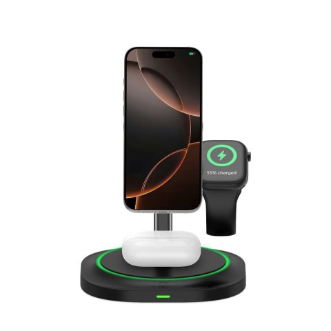 Ładowarka indukcyjna 3w1 do smartfona smartwatcha słuchawek Magnetic MagSafe - czarna Tech-Protect