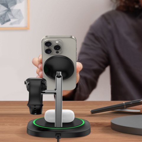 Ładowarka indukcyjna 3w1 do smartfona smartwatcha słuchawek Magnetic MagSafe - czarna Tech-Protect