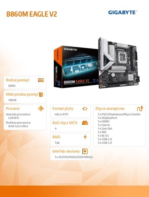 Płyta główna B860M EAGLE v2 s1851 2DDR5 HDMI/DP mATX Gigabyte