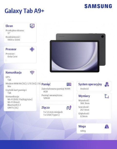 Tablet Galaxy Tab A9+ Rework 11 cali Wifi 6/128GB szary Samsung
