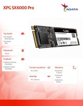 Dysk SSD XPG SX6000 Pro 512GB PCIe 3x4 2.1/1.5 GB/s M2 Adata