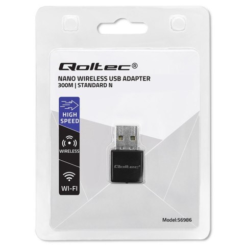 Bezprzewodowy ultra szybki mini adapter NANO WiFi | Standard N | USB 2.0 | 300Mbps Qoltec