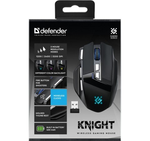 Mysz gamingowa bezprzewodowa Knight GM-885 3200DPI 8P Czarna Defender