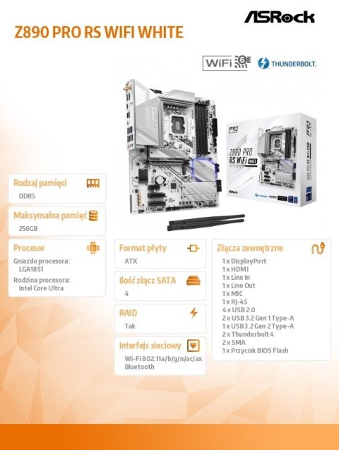 Płyta główna Z890 PRO RS WIFI WHITE ATX ASRock