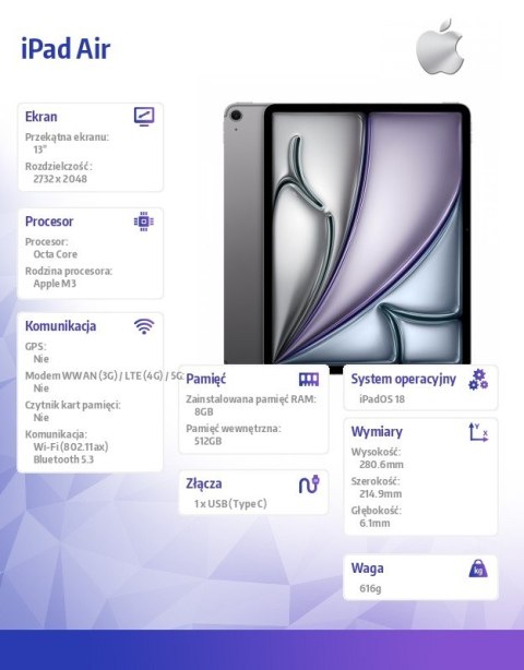 IPad Air 13 cali WiFi 512GB Szary Apple