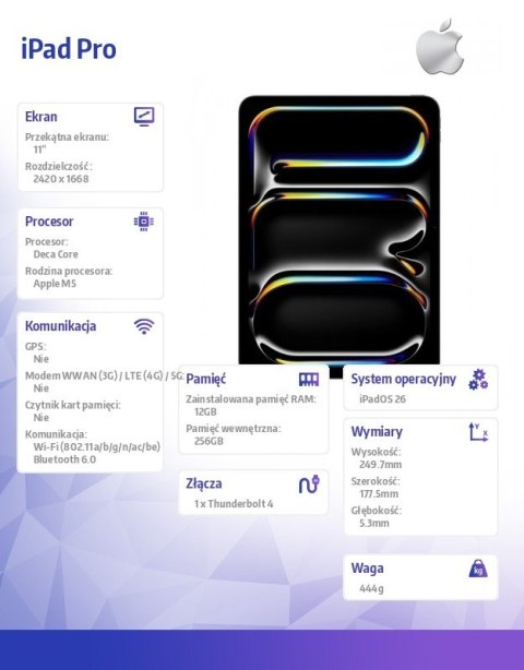 IPad Pro 11-calowy Wi-Fi 256 GB ze standardowym szkłem - Gwiezdna czerń Apple