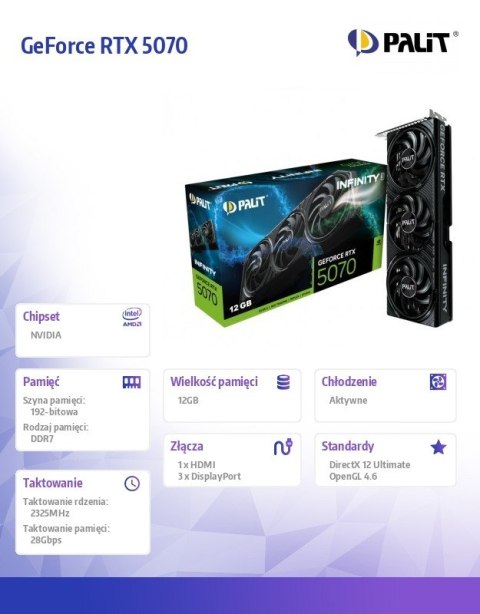 Karta graficzna GeForce RTX 5070 INFINITY 3 12GB GDDR7 192bit 3DP/HDMI Palit