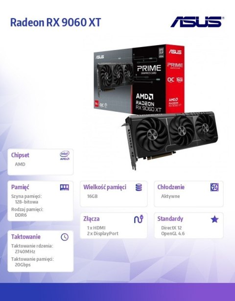 Karta graficzna Radeon RX 9060 XT Prime OC 16GB GDDR6 Asus