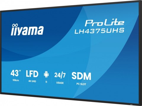 Monitor 43 cale LH4375UHS-B2AG,24/7,IPS,ANDROID.11,4K, WiFi, iiSignage2, FailOver, EShare, 24/7, full daisy chain IIYAMA