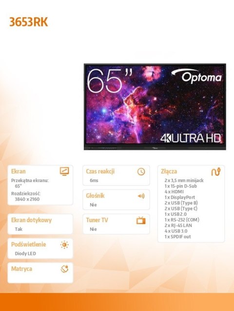 Monitor interaktywny 65 cali IFPD 3653RK H1F0H06BW101 Optoma
