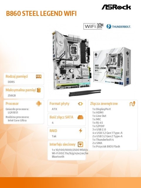 Płyta główna B860 Steel Legend WiFi s1851 4DDR5 TB ATX ASRock