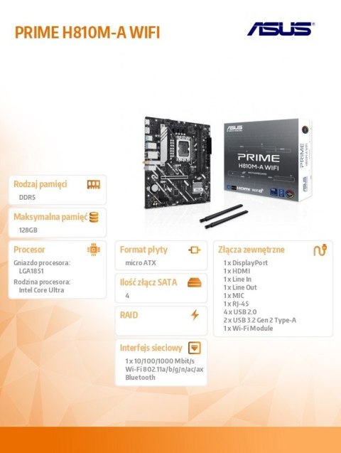 Płyta główna PRIME H810M-A WIFI s1851 XDDR5 USBC mATX Asus