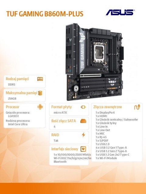 Płyta główna TUF GAMING B860M-PLUS s1851 4DDR5 USBC mATX Asus