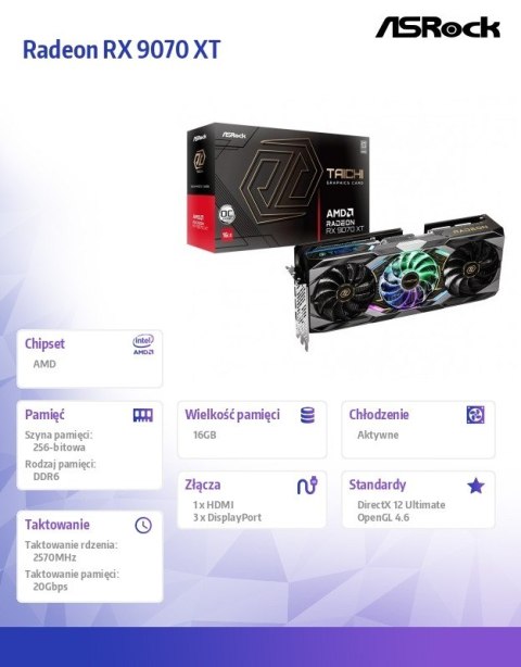 Karta graficzna Radeon RX 9070 XT Taichi 16GB ASRock