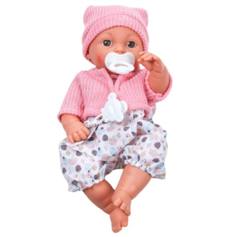 Lalka Bobas Niemowlę Czapka Sweterek Smoczek Dźwięki LEAN Toys