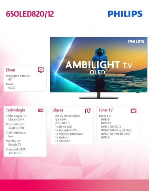 Telewizor OLED 65 cali 65OLED820/12 Philips