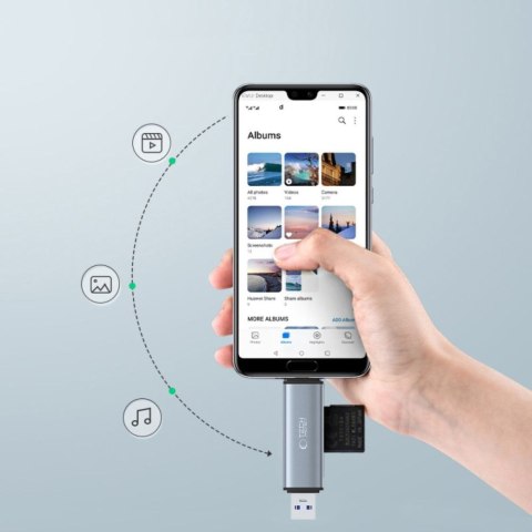 Czytnik kart pamięci SD / micro SD ze złączami USB-C / USB-A - szary Tech-Protect