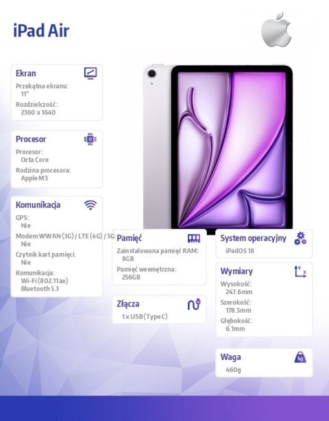 IPad Air 11 cali WiFi 256GB Fioletowy Apple