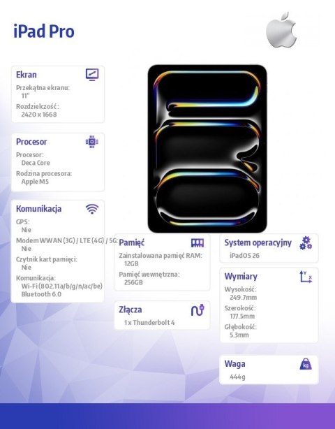 IPad Pro 11-calowy Wi-Fi 256 GB ze standardowym szkłem - Srebrny Apple