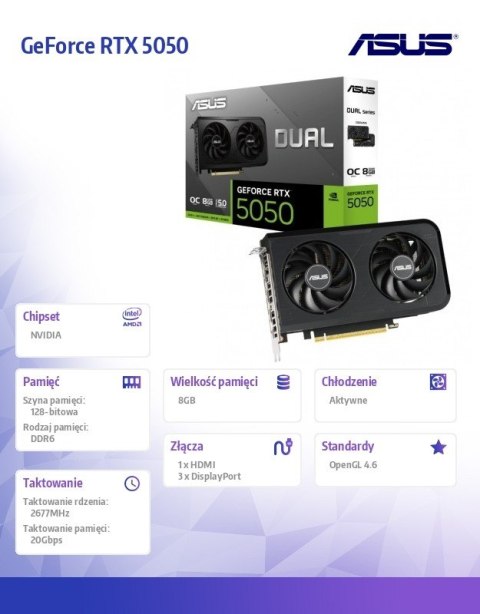 Karta graficzna GeForce RTX 5050 DUAL 8GB OC GDDR6 128BIT 3DP/HDMI Asus