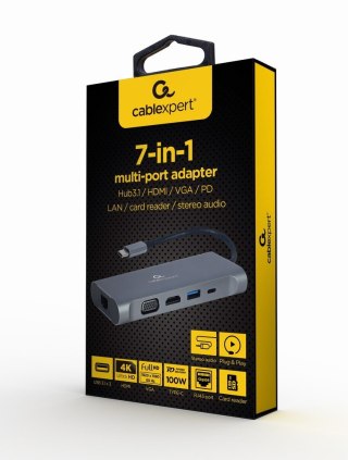 Adapter USB-C Hub USB-C PD GbE VGA HDMI 3xUSB 3.1 card audio Gembird