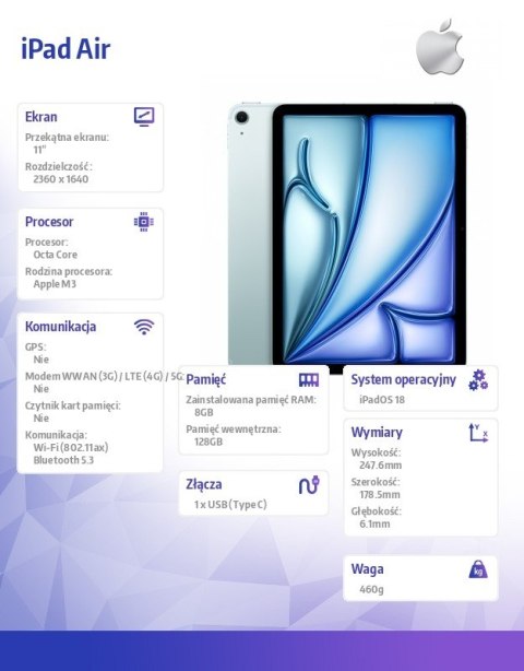 IPad Air 11 cali WiFi 128GB Niebieski Apple