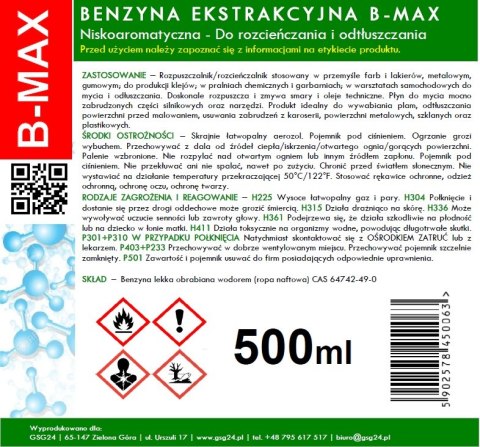 Benzyna ekstrakcyjna w aerozolu B-MAX Spray 500ML GSG24