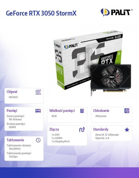 Karta graficzna GeForce RTX 3050 StormX 6GB GDDR6 96bit DVI/DP/HDMI Palit