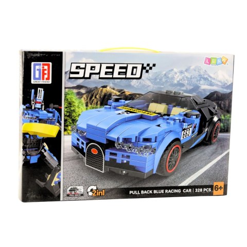 Klocki Konstrukcyjne Robot Auto 2w1 Hurricane Niebieski 328 el. LEAN Toys