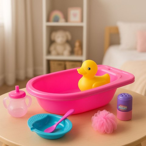 Zestaw Kąpielowy Dla Lalek Wanna Akcesoria Do Kąpieli Różowy LEAN Toys