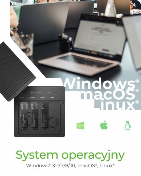 Duplicator (klonowanie 1:3) dla NVMe M.2 SSD IB-4013MCL-C4 4-Bay USB4 IcyBox