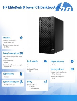 Komputer EliteDesk 8 Tower G1i U7-265 1TB/16GB/W11P A55S0ET HP Inc.