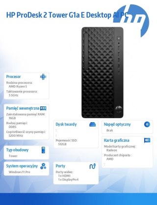 Komputer ProDesk 2 Tower G1a R5-8500G 512GB/16GB/W11P BY7C7ET HP Inc.