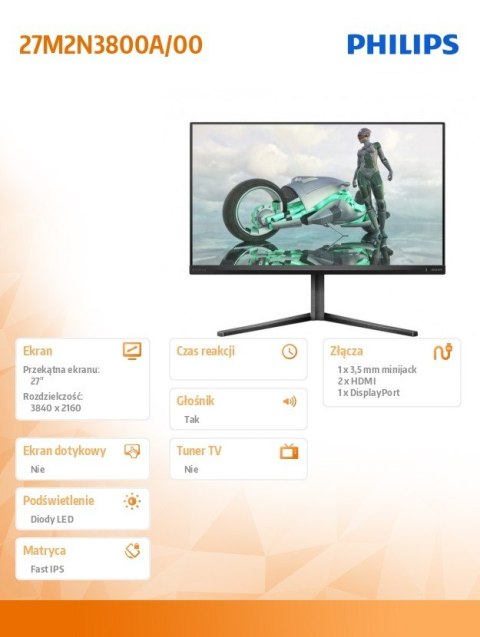 Monitor 27M2N3800A 27 cali Fast IPS 4K 320Hz HDMIx2 Pivot Głośniki Philips