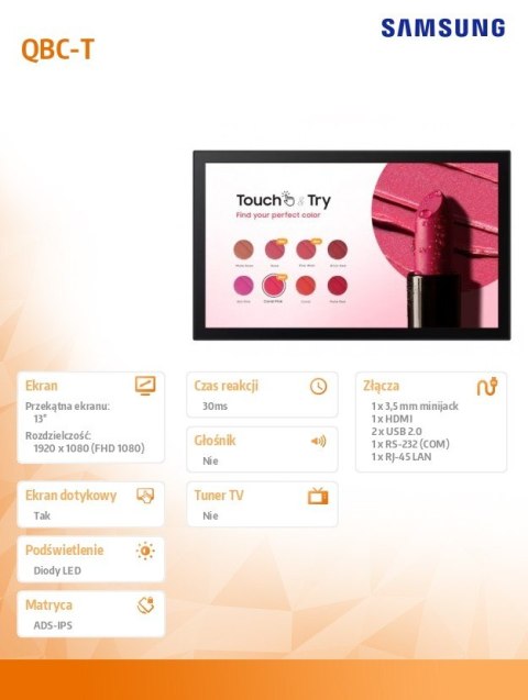 Monitor dotykowy 13 cali QB13C-T LH13QBCTBGBXEN Samsung