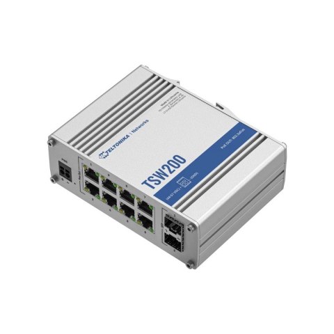 Przełącznik przemysłowy TSW200 2xSFP 8xGigabit Ethernet 8xPoE+DIN TELTONIKA
