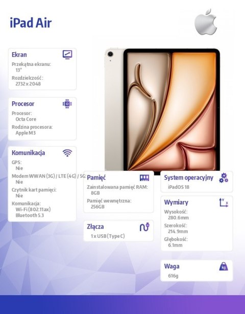 IPad Air 13 cali WiFi 256GB Złoty Apple