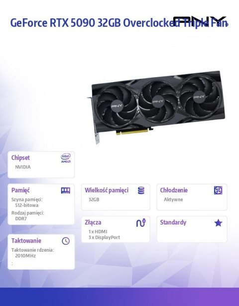 Karta graficzna GeForce RTX 5090 OC 3F 32GB 512-bit 1792GB/s PNY