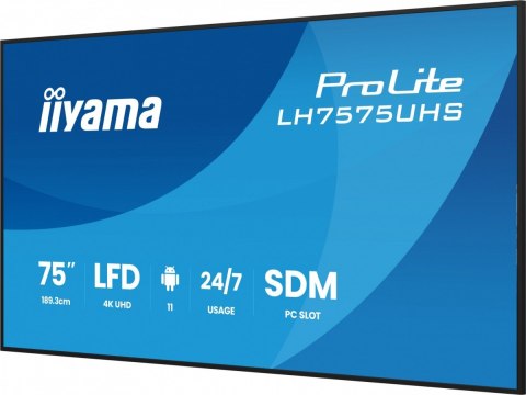 Monitor 75 cali LH7575UHS-B2AG,24/7,IPS,ANDROID.11,4K, WiFi, iiSignage2, FailOver, EShare, 24/7, full daisy chain IIYAMA