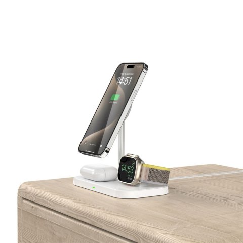 Ładowarka indukcyjna 3w1 ze stojakiem na smartfon Apple Watch AirPods MagSafe - biała Tech-Protect