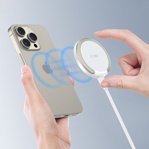 Ładowarka indukcyjna z podstawką kablem USB-A - USB-C MagSafe - biała Tech-Protect