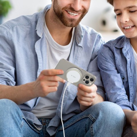 Ładowarka indukcyjna z podstawką kablem USB-A - USB-C MagSafe - biała Tech-Protect