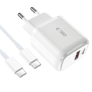 Ładowarka sieciowa C20W USB-C USB-A 20W z kablem USB-C - biała Tech-Protect