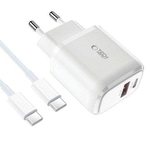 Ładowarka sieciowa C20W USB-C USB-A 20W z kablem USB-C - biała Tech-Protect